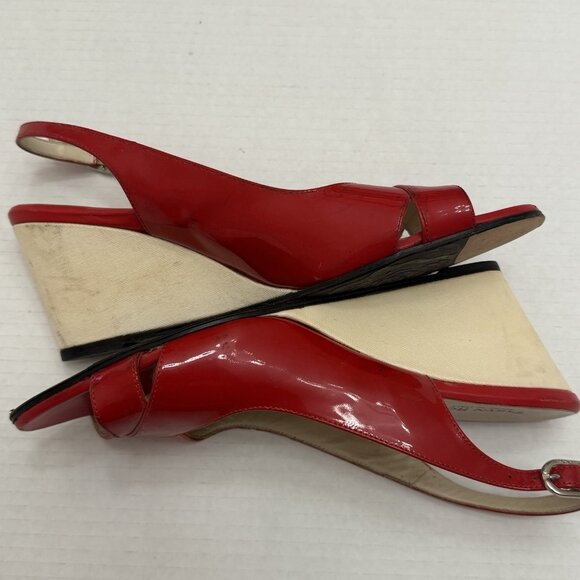 Taryn Rose Red Patent Leather Slingback Wedges Size 40 US 10 Comfort - Picture 6 of 10